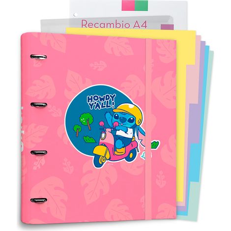 Carpeta Disney Stitch tamaño A4 con hojas (4 anillas, banda elástica)