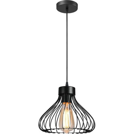 Industrielle Pendelleuchte, Kronleuchter, Deckenleuchte, Metallschirm, Vintage-Käfigform, Lampe für Küche, Esszimmer, Wohnzimmer, Schlafzimmer, Bar, Flur, Restaurant, 23 cm, Schwarz mit E27-Fassungen 