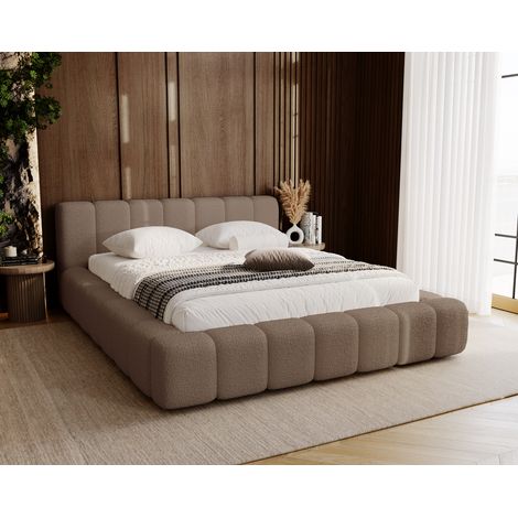 Emporius Lit double 160x200 cm Bolonia, lit bouclé avec rangement, mousse épaisse, Brun (1/5)