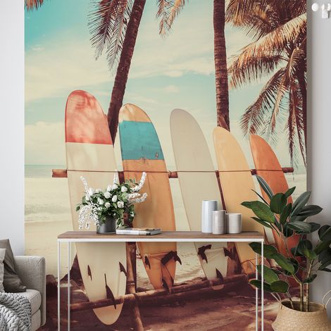 Papier peint panoramique - Palmiers Planches de Surf - 130 cm x 195 cm (1/4)