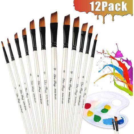 Ensemble de 12 pinceaux pour artistes, avec 1 palette de mélange. Pinceaux à poils pour aquarelle. (1/5)