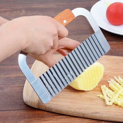 Coupe-légumes Spatule Ondulée En Acier Inoxydable Avec Manche En Bois