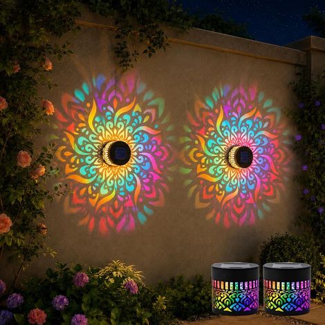 Set di 2 lanterne solari da esterno Mandala multicolore - Luci solari da giardino - Metallo - Impermeabili - Decorazione per balcone - Luci solari da patio (1/5)