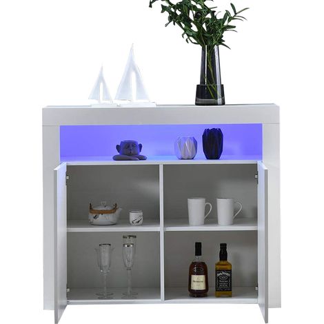 ELVMI Aparador con 2 Puertas y Nicho Abierto, LED Multicolor USB, para Salón, MDF, 108 x 40 x 92 cm, Blanco (1/5)