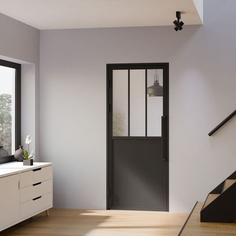 Schulte Glastür Komplettset mit Beschlag Loftstil 830 x 2040 mm DIN Links - Griffstange Drehtür