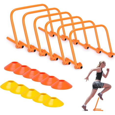 Set of 6/12 Speed Training Hedges, Multi-Sport Hurdles for Coordination and Agility Adjustable Height, Football Basketball Hedge Set with 12/24 Marking Cones (1/5)