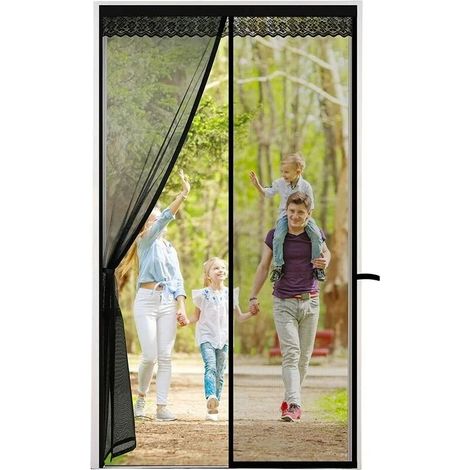 Moustiquaire Porte - 80x210 cm - 34 Aimants - Installation Sans Perçage - Polyester Résistant - Noir - 1 Pièce (1/5)