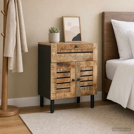vidaXL Comodino Naturale 50 x 33 x 60 cm Legno di mango massello (1/5)