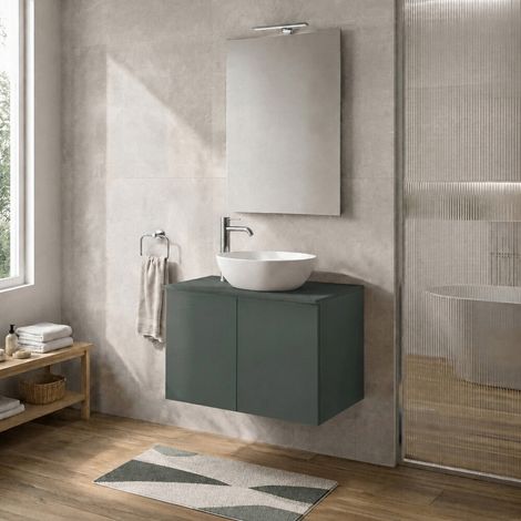Mobile bagno sospeso 70 cm verde portalavabo due ante Tierra (1/5)