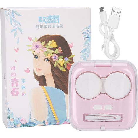Nettoyeur Automatique de Lentilles de Contact Mignon - Boîte de Nettoyage Électrique Rose pour Lentilles (1/5)