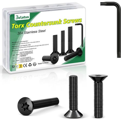 Lot de 50 vis à tête fraisée M3 x 10 mm, en acier inoxydable 304, avec clé Torx et boîte conformes à la norme ISO 14581, pour machines et appareils, installations extérieures, meubles, bois (1/5)