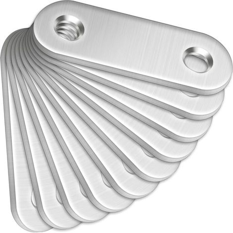 Set of 10 straight supports (50 x 16 x 2 mm) in stainless steel with holes for wood (1/5)