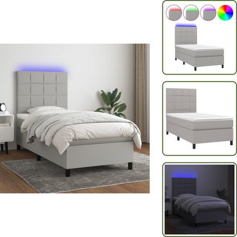 Sommier à lattes de lit avec matelas et LED Gris clair 90x190cm - Sommier Tapissier - Lit Plateforme - Lit Avec Led - Matelas À Ressorts Ensachés - Têted Lit Ajustable (1/5)