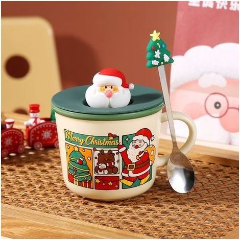 Tasse de Noël Père Noël, tasse à café de Noël en céramique, ensemble de tasses de Noël, tasse à café d'automne, tasse à café, grande tasse à thé en céramique pour café, chocolat chaud (vert) (1/4)