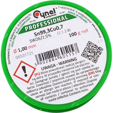 Alambre de soldar cynel lc99.3 sw26 sin plomo 100 g