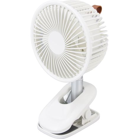 Ventilateur à pince, orientation à 360°, chargement USB, 3 vitesses, flux d'air puissant, pince robuste, petit ventilateur de bureau blanc (1/5)