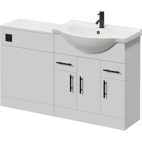 Alexander James Cento Gloss White 1350mm 3 Door Vanity Unit Toilet Suite - 1350mm - Matt Black 96mm Knurled Bar HandleWithout James Toilet Pan