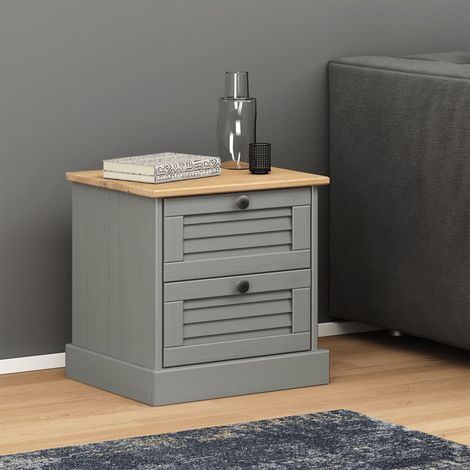 Table de chevet Industriel Table d'Appoint Table de nuit VIGO gris 42x35x40 cm bois de pin massif -BV89395 (1/5)