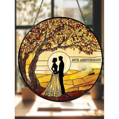 Buntglas-Sonnenfänger zum 50. Geburtstag, 9 cm, goldene Hochzeitsdekoration (1/5)