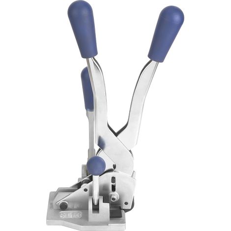 Outil de cerclage manuel 3 en 1 en acier : tensionneur, scelleur et coupeur pour sangle PP de 12 à 16 mm. (1/5)