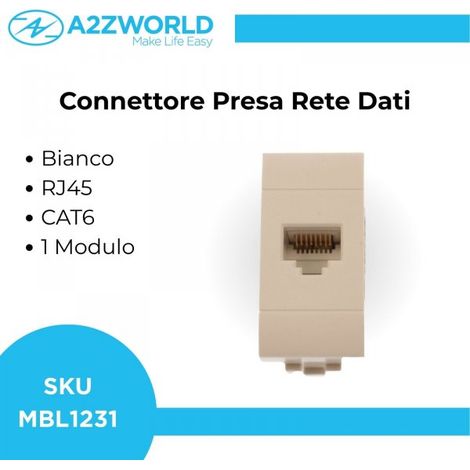 Connettore Rete Presa Dati RJ45 CAT6 MBL Bianco 1M Compatibile Bticino Living Light BLB2356