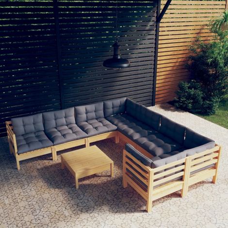 9-tlg. Garten-Lounge-Set mit Grauen Kissen Kiefernholz vidaXL (1/5)