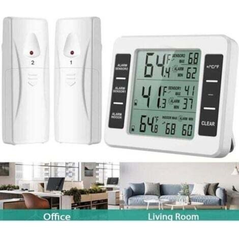Thermomètre Frigo, Thermometre Réfrigérateur avec Alarme Congélateur, Thermomètre Intérieur Extérieur Sans Fil avec 2 Capteurs, MIN/MAX et Alarme Température, Thermomètre Connecté pour Maison (1/5)