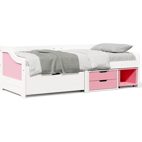 Tagesbett mit 3 Schubladen ohne Matratze Weiß Rosa 90x200cm (1/5)