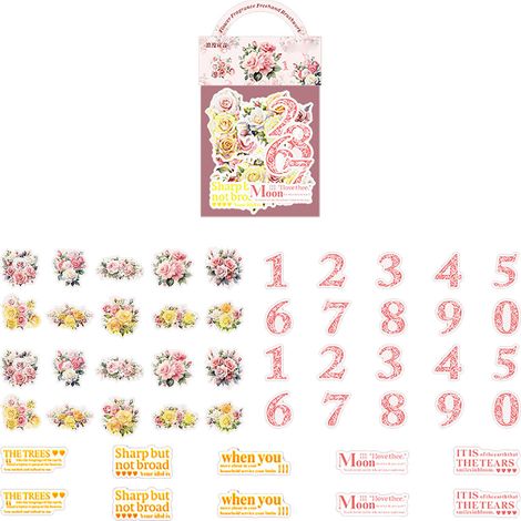 Lot de 50 étiquettes autocollantes adhésives design floral, joli et raffiné pour décoration de journal intime et maison - Type 1 (1/5)