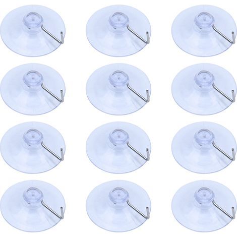 Lot de 12 ventouses transparentes 40 mm avec crochet métal, pour vitre/salle de bain/déco fête (1/5)