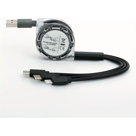 Câble De Chargement USB Rétractable 3 En 1 Type-C - Pour Smartphones Et Tablettes - 1 Pièce (1/4)