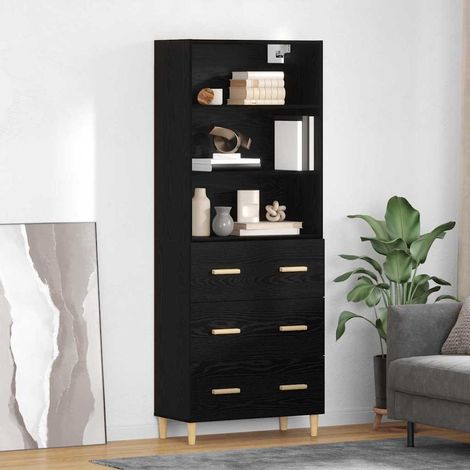 Highboard Schwarz Eichen-Optik 69,5 x 32,5 x 180 cm