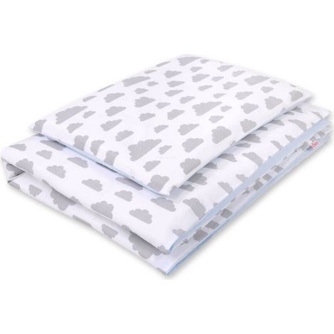 Doppelseitiges, zweiteiliges Kinderbettwäsche-Set aus Baumwolle – grau/blaue Wolken (1/4)