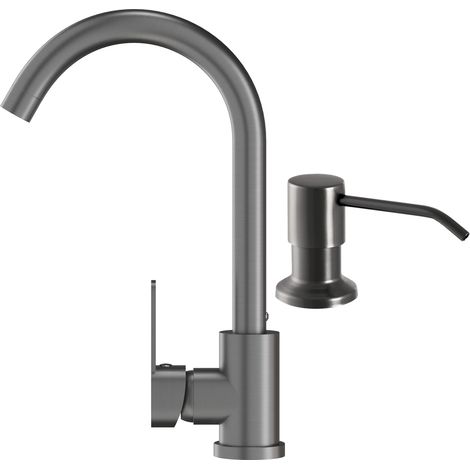 Robinet de cuisine avec distributeur rond Prestige Granitan Gun Grey Métallique - 360° - avec accessoires de montage (1/5)