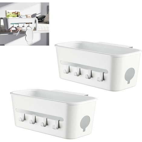 JSSEVN - Set of 2 hanging bed organizers, hanging bedside table with hooks, for mobile phones, earphones (white) (1/5)
