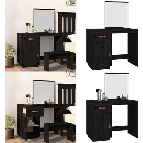Coiffeuse Noir 95x50x134 cm Bois de pin massif - Coiffeuse - Meuble De Salle De Bain - Table De Maquillage - Vanity - Armoire De Toilette - Home & Living