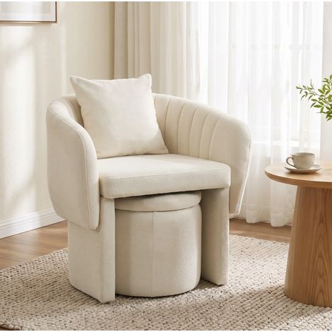 MODFU – Divano relax con poggiapiedi 72x62x70 cm in poliestere con schienale avvolgente, cuscino lombare, schiuma e portata 120 kg – Beige (1/5)