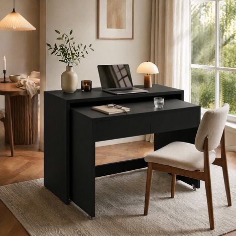 Scrivania pieghevole 2 in 1 con ruote, nero OKMYHOME (1/5)