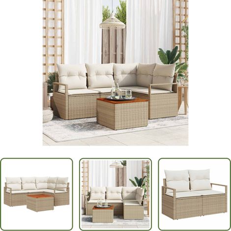 vidaXL Mobilier extérieur - Ensemble de canapé de jardin 5 pcs Beige et crème polyrotin (1/5)