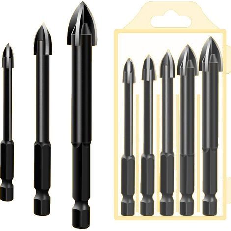 5 Pcs Foret, Foret De Maçonnerie En Carbure De Tungstène Set Pour Métal Acier, Tuile De Céramique Porcelaine, Béton, Brique, Plastique Et Bois,Noir (1/5)