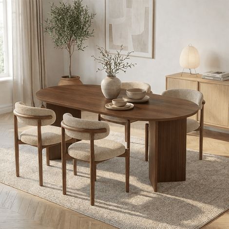 Ovaler Esstisch Walnuss Melamin - Japandi - 180x89,5x75 cm - Sota