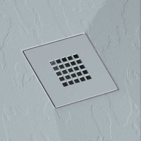 Receveur de douche 70x70 cm extra plat ONDA en résine surface ardoisée gris cendre Grille grise cendre (1/5)