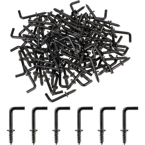 150 Pcs Crochets à Vis, Mini Crochets en L à Visser, Petits Crochets à Visser à Angle Droit, Vis à Angle Droit, Vis à Crochet en Métal pour Accrocher, Crochets Muraux Stables (Noir, 20 x 8 mm) (1/4)