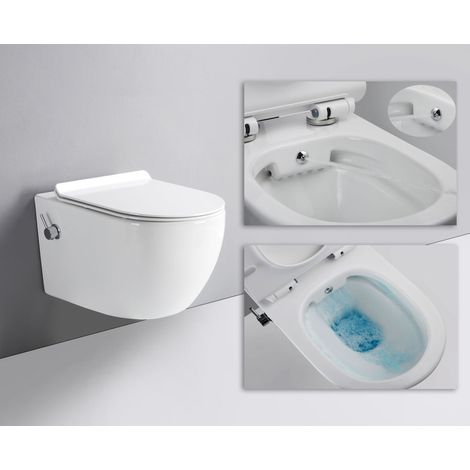 spülrandloses TAHARET Dusch WC inkl. Armatur und Soft-Close Sitz