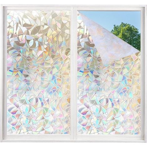 Film adhésif pour vitres - Effet vitrail électrostatique 3D - Installation facile - Convient pour la maison, la salle de bain et le bureau - 45 x 200 cm - PVC argenté (1/5)