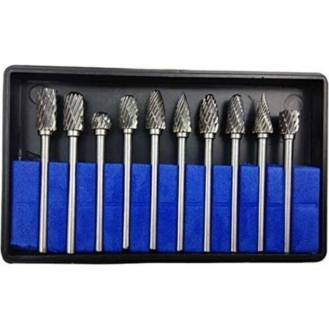 10PCS 3mmx6mm Fraises de Coupe Rotative Carbure Rotatifs Burr Dremel Outils Pour Travail Du Bois De Gravure, PerçAge (1/4)