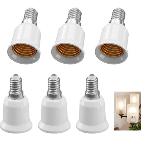 Lot de 6 Adaptateur E14 vers E27, Convertisseur Douille E14 E27 Adaptateur Douille Ampoule, Convertisseur Culot SES vers ES 220V, Support Ampoule LED Halogène CFL Incandescente, Base Lampe Résistant (1/5)