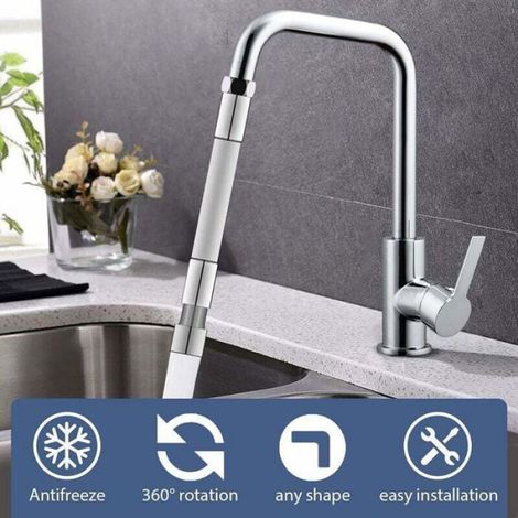 Rallonge robinet cuisine 20cm 360° pivotant -1, Aérateur réglable flexible tube robinet maison - Blanc Aucuneary (1/5)