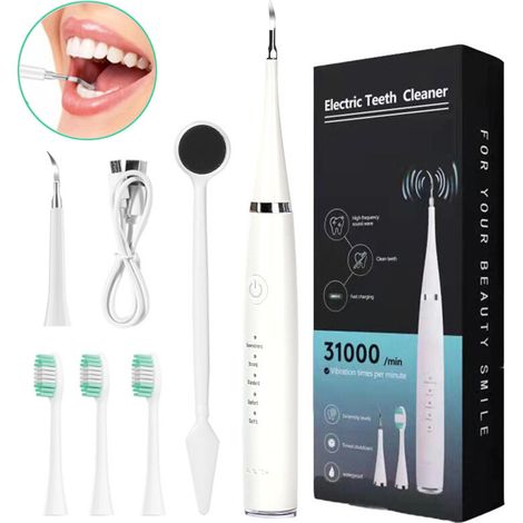 Brosse à dents électrique Blanche - 5 modes de nettoyage, étanche ipx6, minuterie intelligente et capteur de pression pour un nettoyage doux et efficace (1/4)