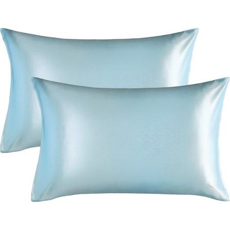 2 taies d'oreiller en satin 50 x 75 cm (bleu clair)-